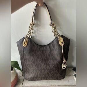 Michael Kors Brown and Gold Shoulder Bag with Signature Monogram